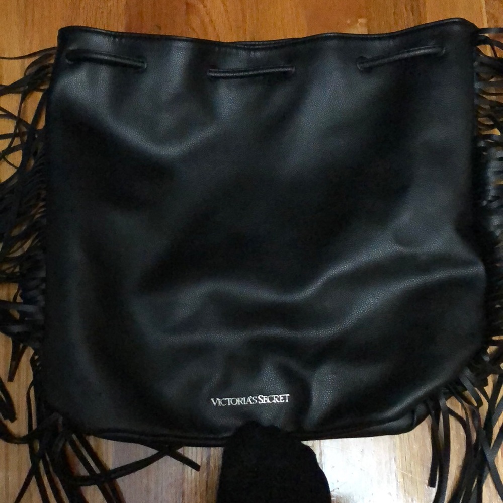 Black leather with fringe VS Bag